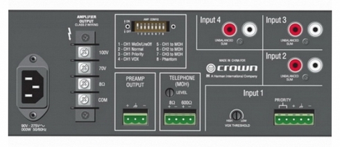 Задняя панель усилителя Crown 160MA